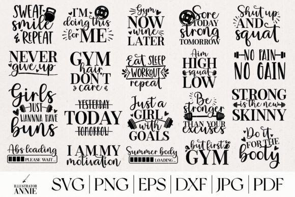 Gym SVG Quote Bundle — Workout Graphics for Crafts